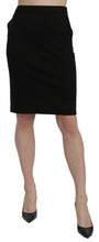 Black High Waist Pencil Cut Knee Length Formal Skirt GF Ferre