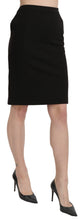Black High Waist Pencil Cut Knee Length Formal Skirt GF Ferre