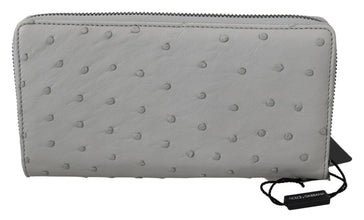 White Ostrich Leather Continental Mens Clutch Wallet Dolce & Gabbana