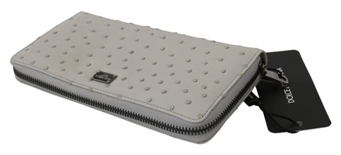 White Ostrich Leather Continental Mens Clutch Wallet Dolce & Gabbana