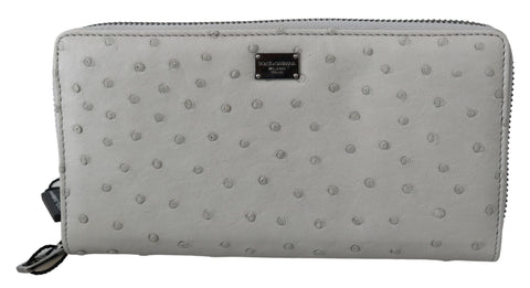 White Ostrich Leather Continental Mens Clutch Wallet Dolce & Gabbana