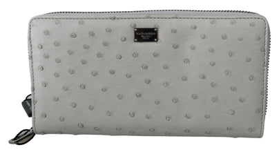 White Ostrich Leather Continental Mens Clutch Wallet Dolce & Gabbana