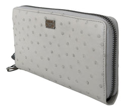 White Ostrich Leather Continental Mens Clutch Wallet Dolce & Gabbana
