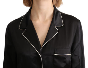 Black Shirt Silk Stretch Top Blouse Dolce & Gabbana