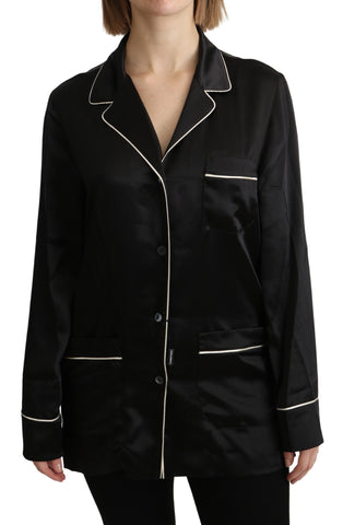 Black Shirt Silk Stretch Top Blouse Dolce & Gabbana