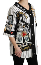 White and black Blouse Cotton Crystal Charms Amore Shirt Dolce & Gabbana