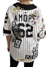 White and black Blouse Cotton Crystal Charms Amore Shirt Dolce & Gabbana