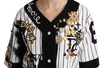 White and black Blouse Cotton Crystal Charms Amore Shirt Dolce & Gabbana