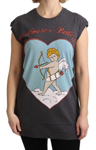 Gray Cotton L' Amore Top Tank T-shirt Dolce & Gabbana