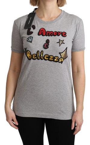 Gray Cotton Amore e Bellezza Top T-shirt Dolce & Gabbana