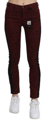 Dark Red Mid Waist Slim Fit Cotton Jeans Costume National