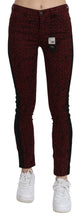 Dark Red Mid Waist Slim Fit Cotton Jeans Costume National