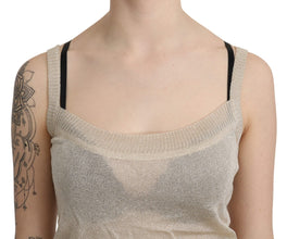 Beige Sleeveless Spaghetti Strap Tank See Through Top BYBLOS