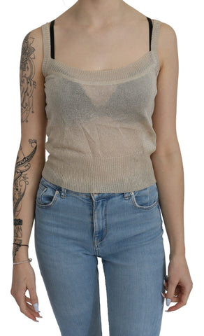 Beige Sleeveless Spaghetti Strap Tank See Through Top BYBLOS