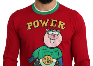 Red Wool Silk Pig of the Year Sweater Dolce & Gabbana