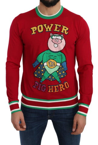 Red Wool Silk Pig of the Year Sweater Dolce & Gabbana