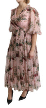 Pink Bengal Cat Print A-line Maxi Silk  Dress Dolce & Gabbana