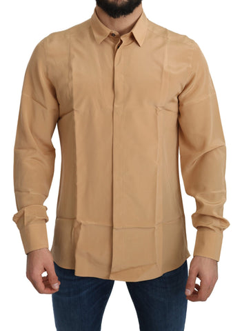 Yellow 100% Silk GOLD Top Slim Shirt Dolce & Gabbana