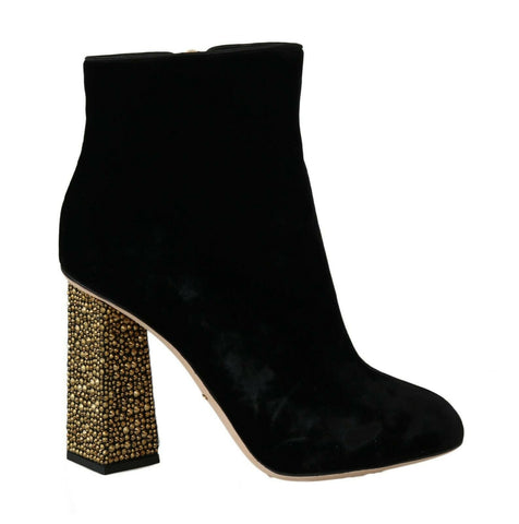 Black Velvet Crystal Square Heels Shoes Dolce & Gabbana