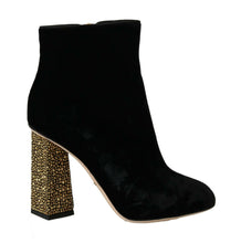 Black Velvet Crystal Square Heels Shoes Dolce & Gabbana