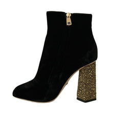 Black Velvet Crystal Square Heels Shoes Dolce & Gabbana