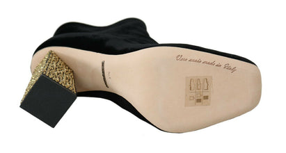 Black Velvet Crystal Square Heels Shoes Dolce & Gabbana