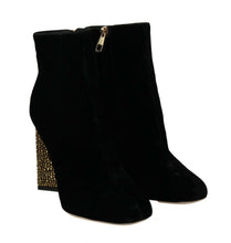 Black Velvet Crystal Square Heels Shoes Dolce & Gabbana