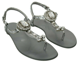 Silver Crystal Sandals Flip Flops Shoes Dolce & Gabbana