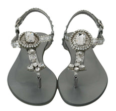 Silver Crystal Sandals Flip Flops Shoes Dolce & Gabbana