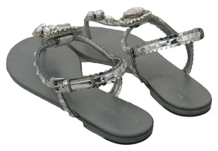 Silver Crystal Sandals Flip Flops Shoes Dolce & Gabbana
