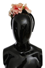 Pink Silk Black Floral Headband Logo Diadem Dolce & Gabbana
