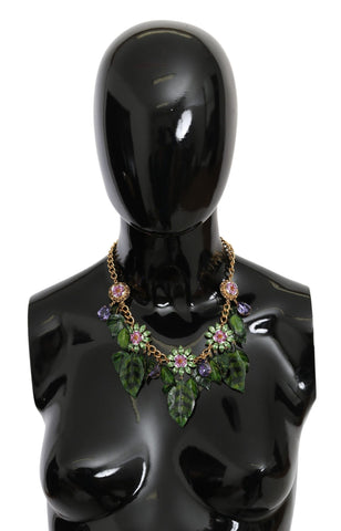 Green Leaves Gold Brass Crystal Flower Pendant Necklace Dolce & Gabbana