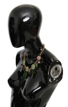 Green Leaves Gold Brass Crystal Flower Pendant Necklace Dolce & Gabbana