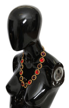 Red Purple Crystal Floral Chain Statement Gold Brass Necklace Dolce & Gabbana