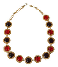 Red Purple Crystal Floral Chain Statement Gold Brass Necklace Dolce & Gabbana