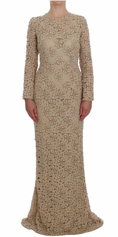 Beige Floral Lace Sheath Maxi Dress Dolce & Gabbana
