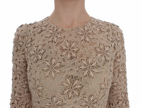 Beige Floral Lace Sheath Maxi Dress Dolce & Gabbana