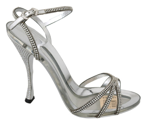 Silver Crystal Ankle Strap Sandals Shoes Dolce & Gabbana