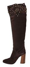Brown Suede Studded Knee High Shoes Boots Dolce & Gabbana