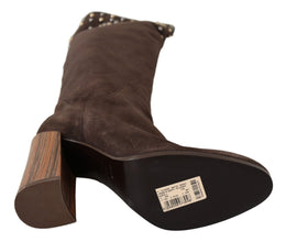 Brown Suede Studded Knee High Shoes Boots Dolce & Gabbana