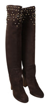 Brown Suede Studded Knee High Shoes Boots Dolce & Gabbana
