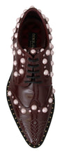 Bordeaux Leather Crystal Pearls Formal Shoes Dolce & Gabbana
