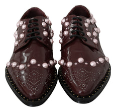 Bordeaux Leather Crystal Pearls Formal Shoes Dolce & Gabbana