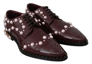 Bordeaux Leather Crystal Pearls Formal Shoes Dolce & Gabbana