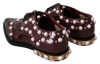 Bordeaux Leather Crystal Pearls Formal Shoes Dolce & Gabbana