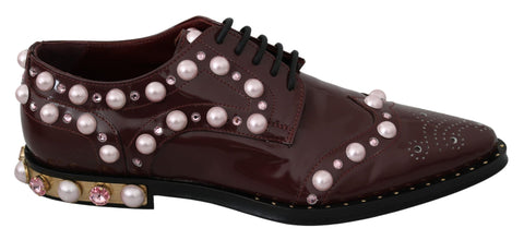 Bordeaux Leather Crystal Pearls Formal Shoes Dolce & Gabbana