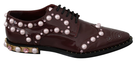 Bordeaux Leather Crystal Pearls Formal Shoes Dolce & Gabbana