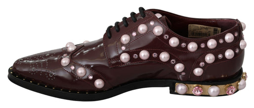 Bordeaux Leather Crystal Pearls Formal Shoes Dolce & Gabbana