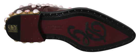 Bordeaux Leather Crystal Pearls Formal Shoes Dolce & Gabbana