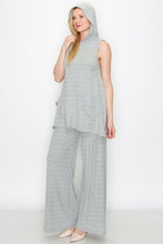 Sleeveless Hooded Top and Wide Leg Pants Set - Gray